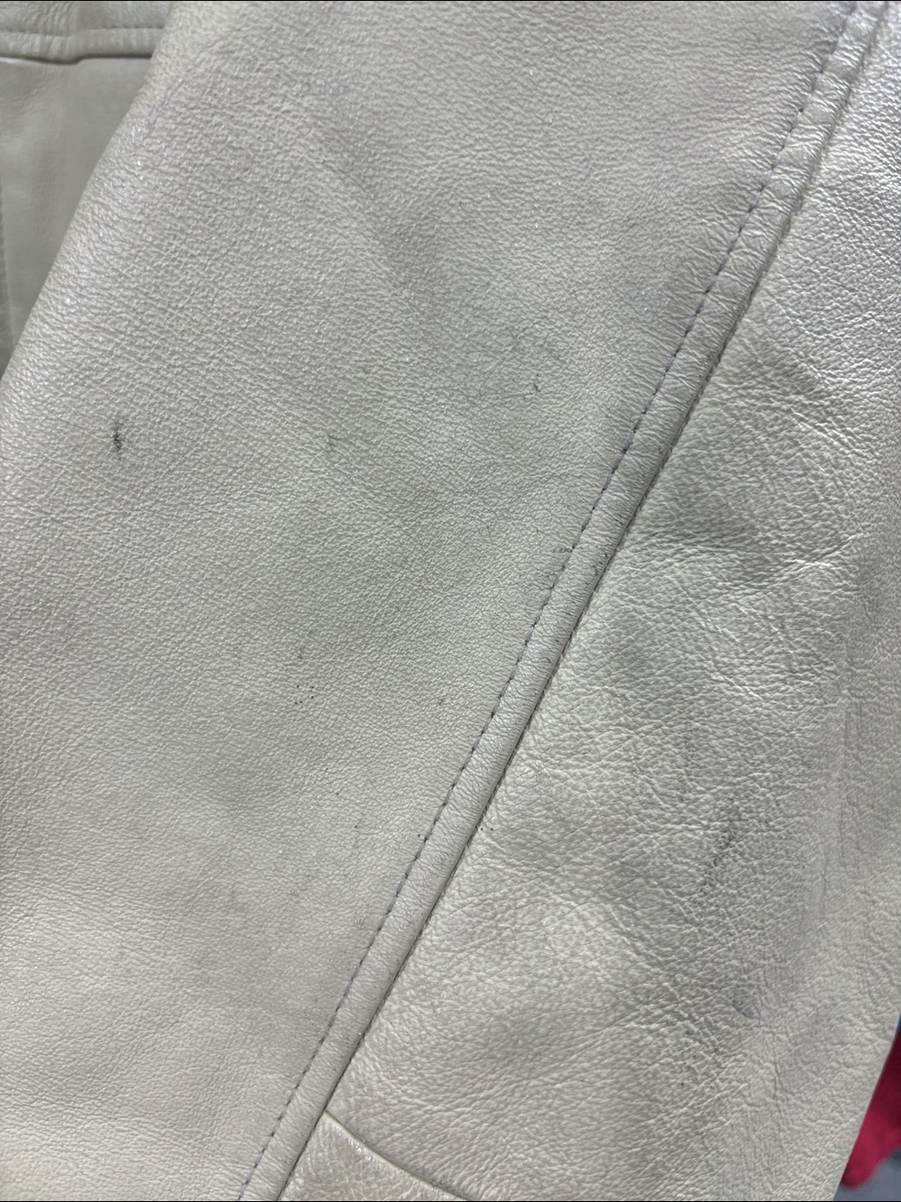 Cream Leather Zip Jacket - Picture 5 of 5